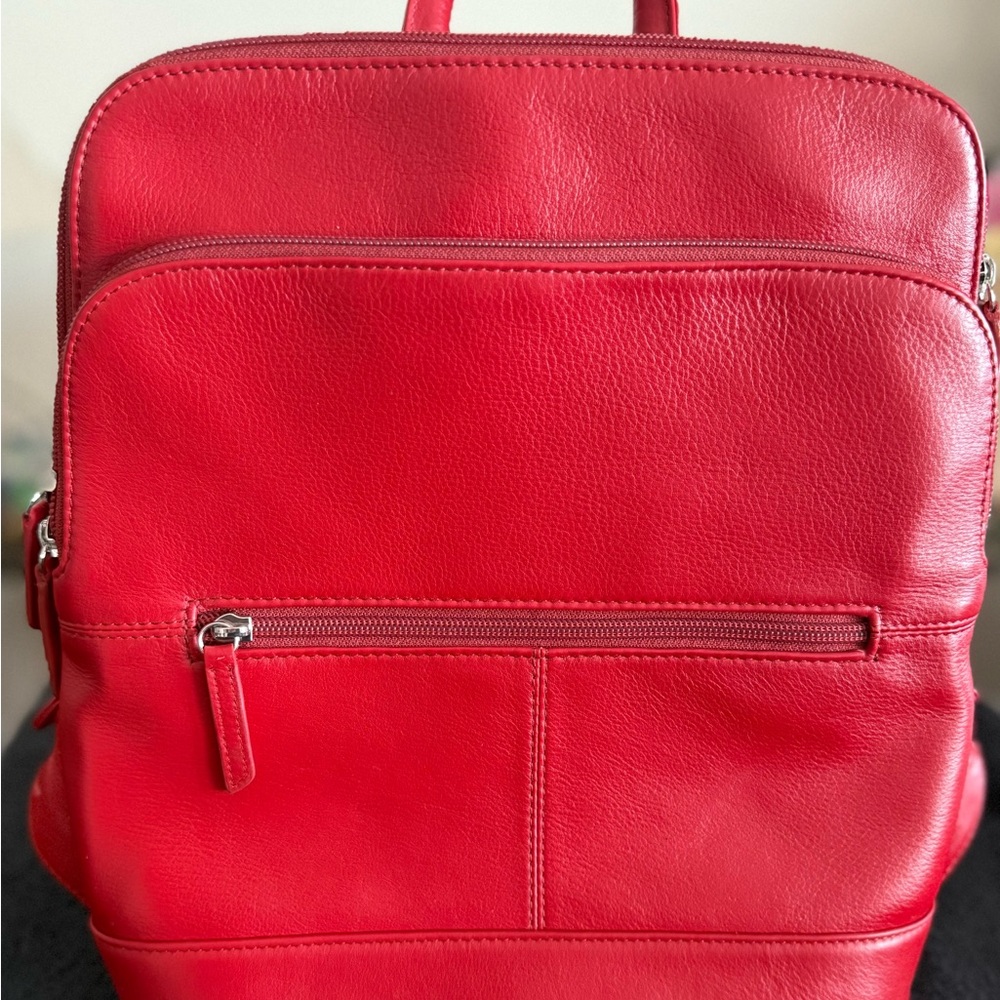 Elegant Red Women's Leather Backpack